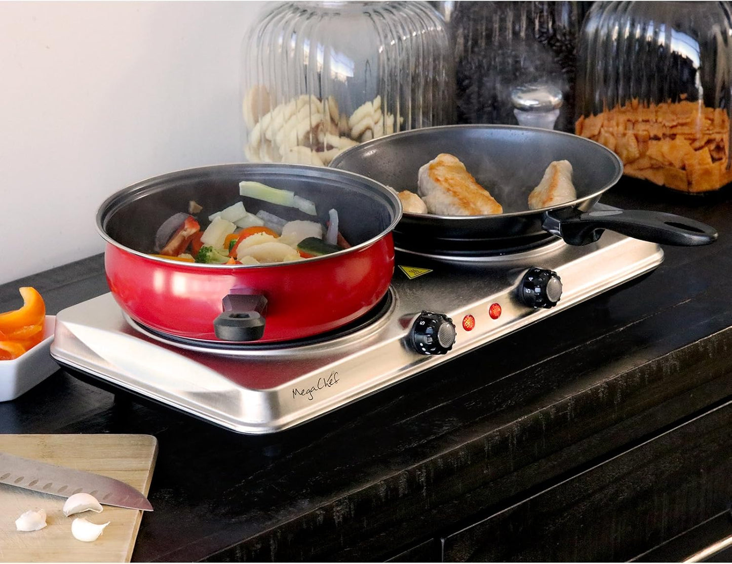 MegaChef Portable Electric Stove, Indoor and Outdoor Dual Vitro-Ceramic Infrared Cooktop