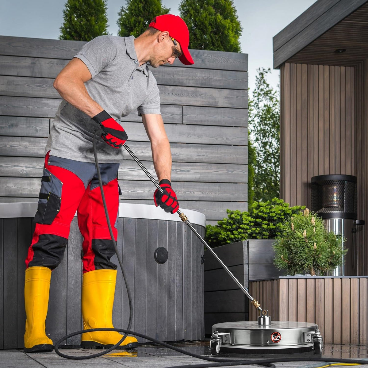 TRELVEX Pressure Washer Surface Cleaner with 4 Wheels 4000 PSI Stainless Steel Housing 1.8 to 3.7 GPM Water Flow Pressure Washer Attachment 1/4" Quick Connector for Patios, Driveways (18")
