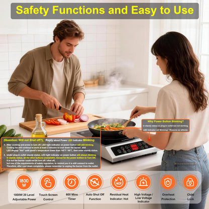 Stainless Steel Induction Cooktop, Professional Commercial Grade Single Burner Electric Cooktop, 1800W Hot Plate Portable Countertop Cooker with Temperature Control, Compatible with Magnetic Cookware