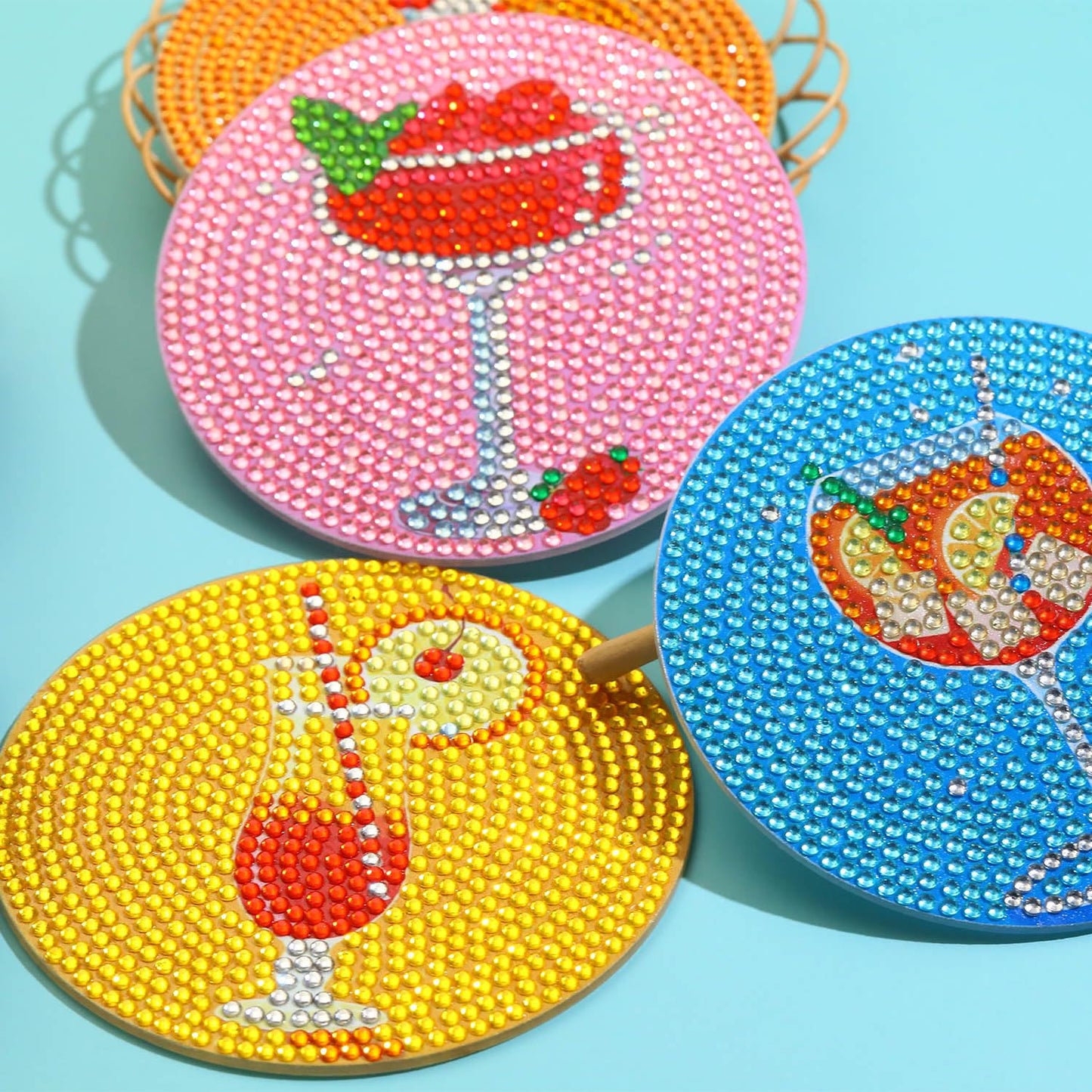 Dlylust 8 PCS Cocktail Diamond Art Coasters Kits, Diamond Painting Coasters with Holder Set of 8, DIY Drink Art Crafts Supplies for Adults Cup Mat House Warming Gifts Non-Slip 3.9inch