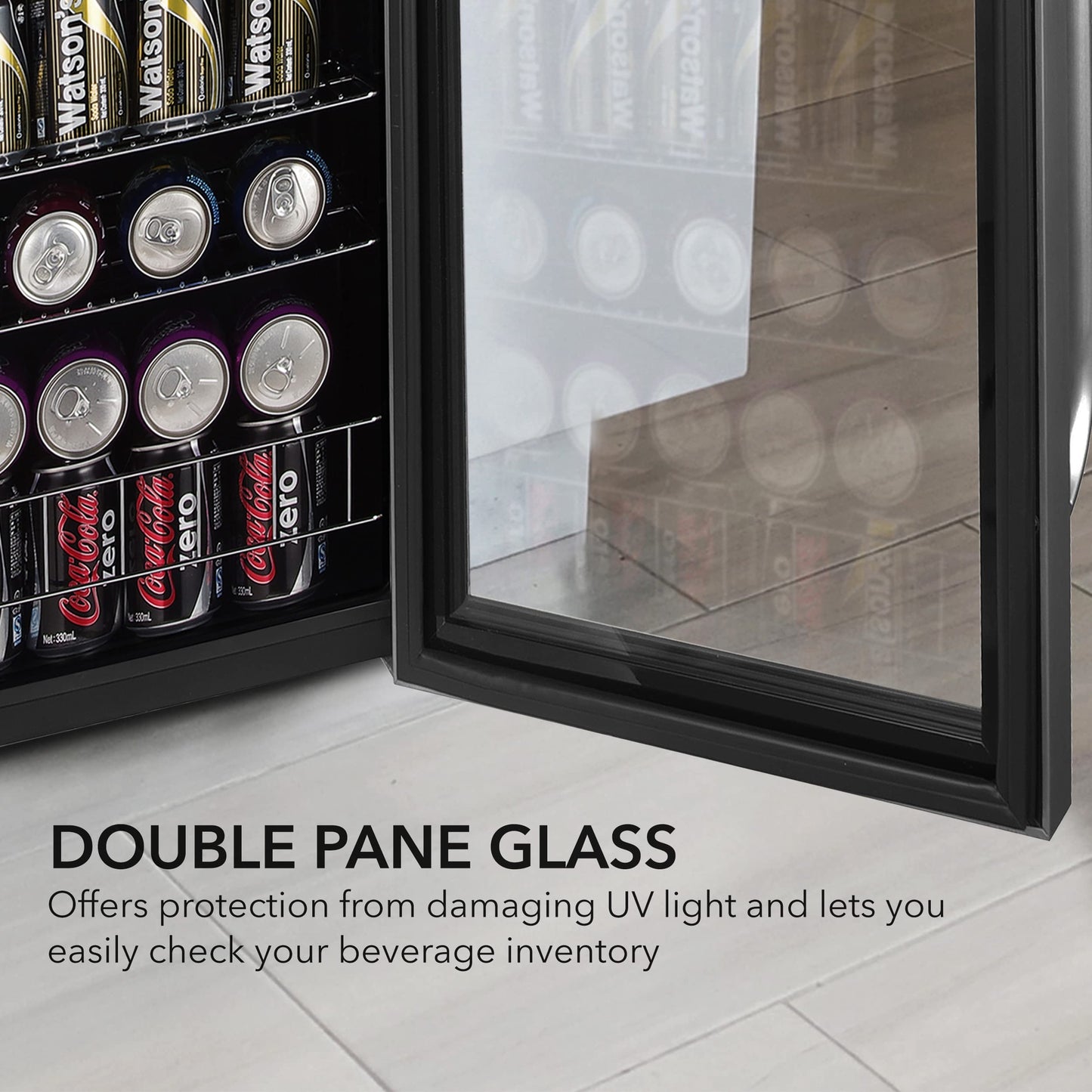 Whynter Beverage Refrigerator with Double-Layer Glass Door, 136-Can Drink Mini Fridge with Lock & Digital Control, BR-1211DS, 3.4 Cubic Feet, Stainless Steel