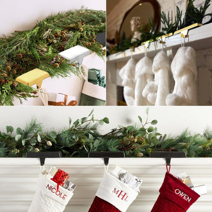 Btanadi Stocking Holders for Mantle Set of 6, Metal Christmas Stocking Holder, Weighted Stocking Hangers with Non-Slip Protective Pad, Mantle Garland Hanger for TV Stand | Staircase | Dresser