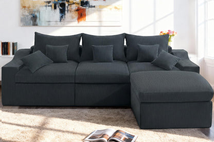 HABUTWAY 104" L Shaped Cloud Sectional Couch, Boneless Modular Sectional Sofa with Deep Seat, Corduroy Couches for Living Room, Modular Couch, No Assembly Required (Grey)