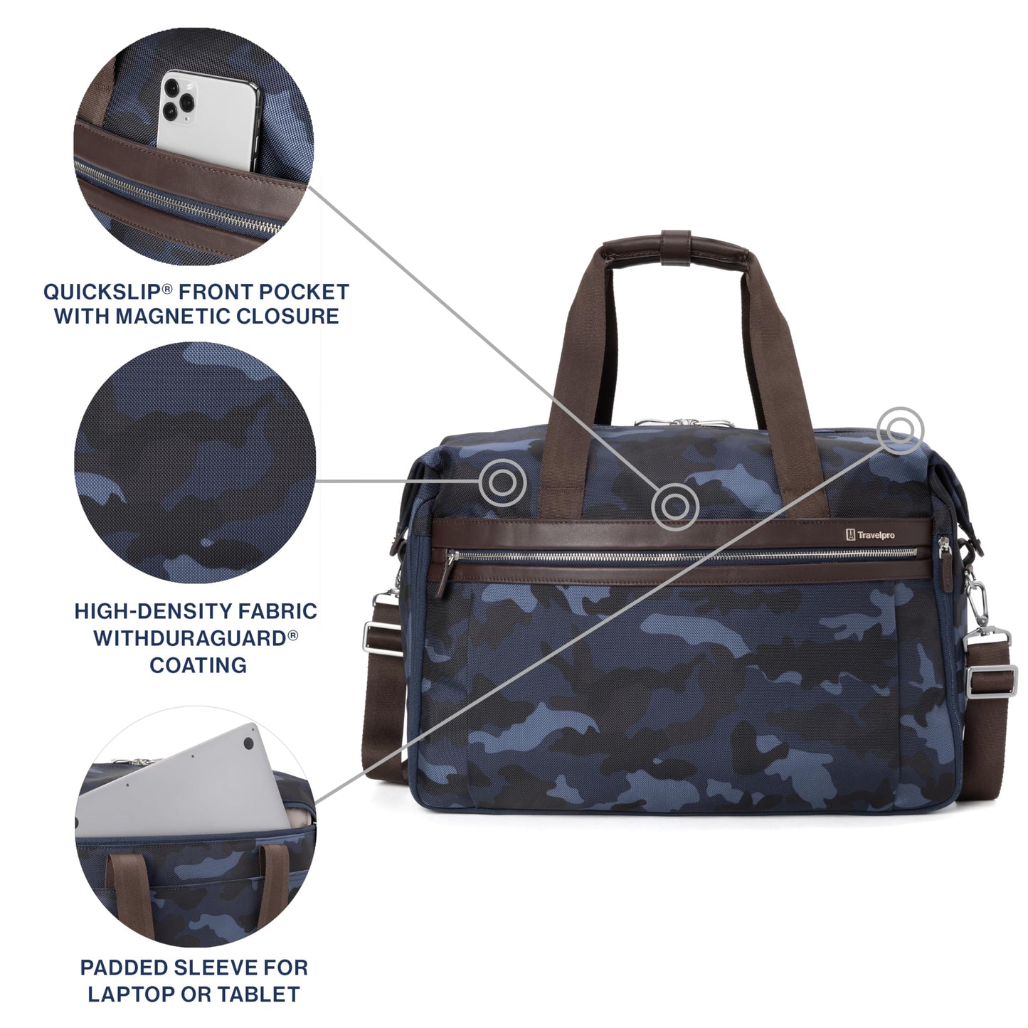 Travelpro Platinum Elite Carry on Soft Travel Duffel Bag, Weekender, Gym Bag, Men and Women, Navy Camouflage, 19 Inch