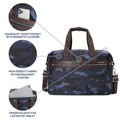 Travelpro Platinum Elite Carry on Soft Travel Duffel Bag, Weekender, Gym Bag, Men and Women, Navy Camouflage, 19 Inch