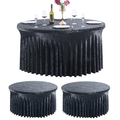 Outpain 2Pack 60 Inch Round Velvet Tablecloths - 120 Inch Stretch Spandex Table Cover with Floor-Length Skirt, Wrinkle-Free Luxury Elastic Table Cloths for Weddings,Banquets,Events (Black)