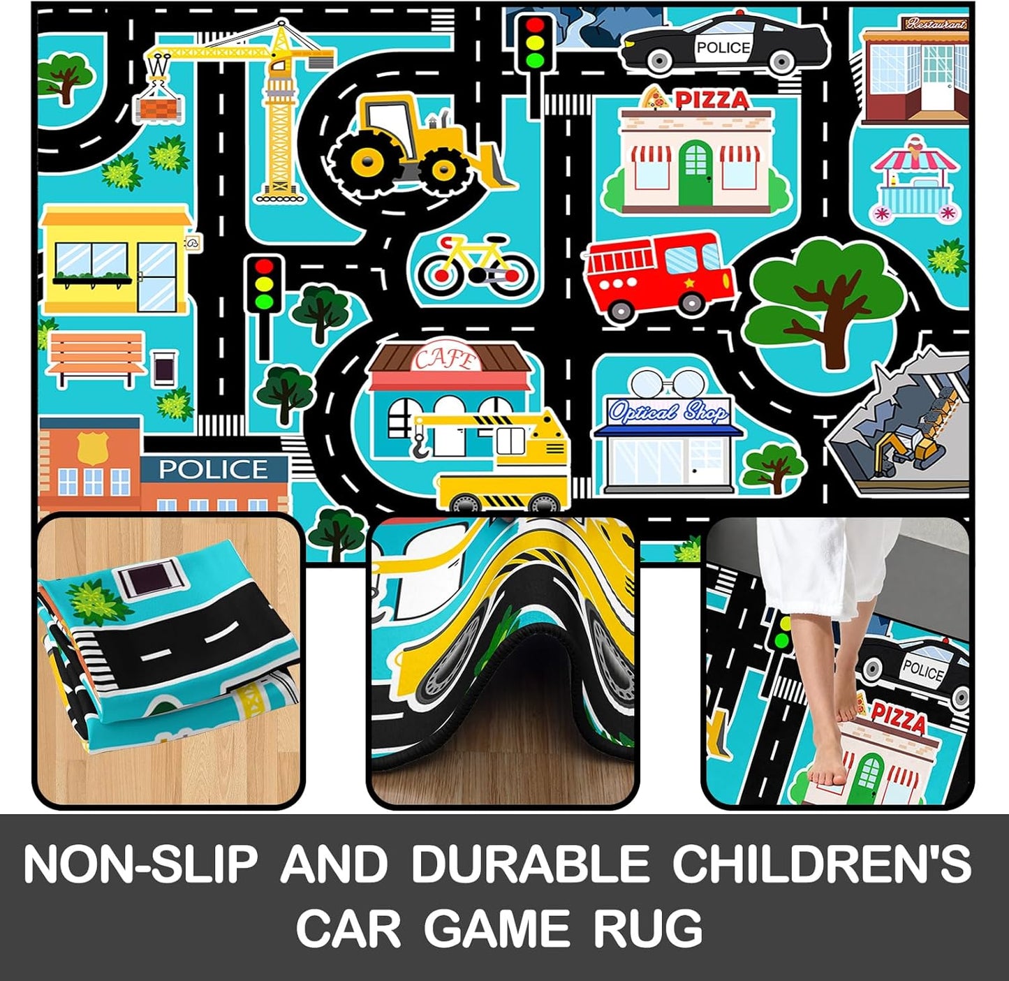 2.5x4 Car Rug Play Mat - Kids Play Carpet City Life Road Map Rug Educational Traffic Track Car Mat for Kids Toy Cars
