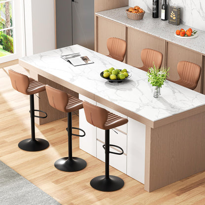 JAMFLY Bar Stools Set of 6, Leather Adjustable Barstools Counter Height Modern Bar Stools, Island Chairs Set of 4 for Kitchen, Brown
