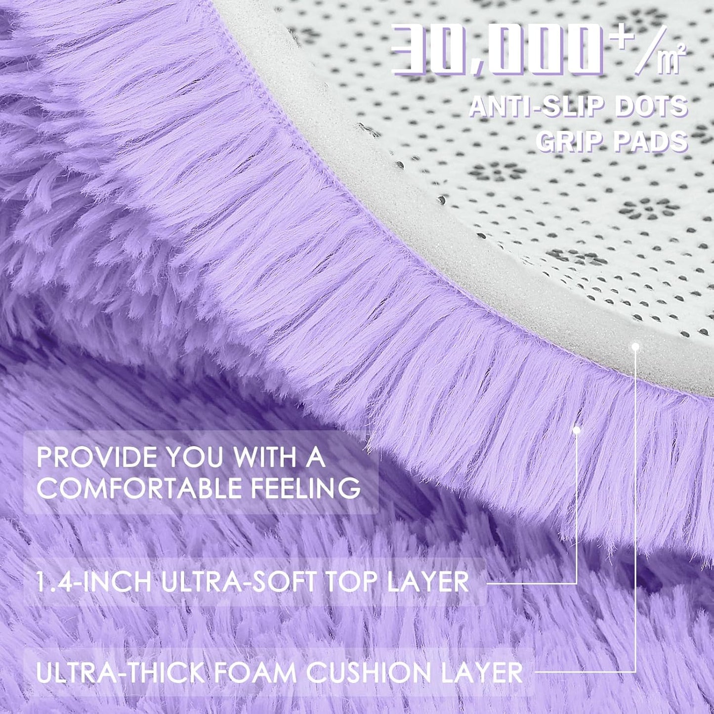 OLANLY Round Light Purple Area Rug - Soft, Fluffy, Machine Washable 4 ft Carpet for Bedrooms & Nurseries