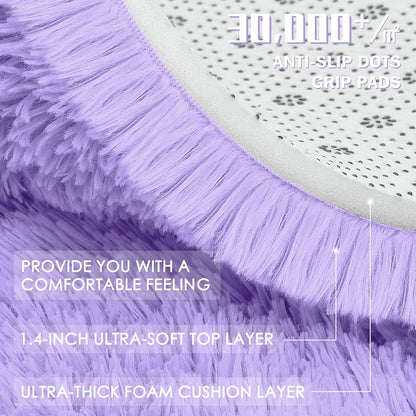 OLANLY Round Light Purple Area Rug - Soft, Fluffy, Machine Washable 4 ft Carpet for Bedrooms & Nurseries