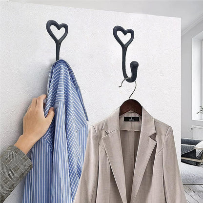 ZEYU Heavy Duty Coat Hooks, 4pcs Cast Iron Love Heart Shape Wall Hooks for Hanging Coats, Black No Rust