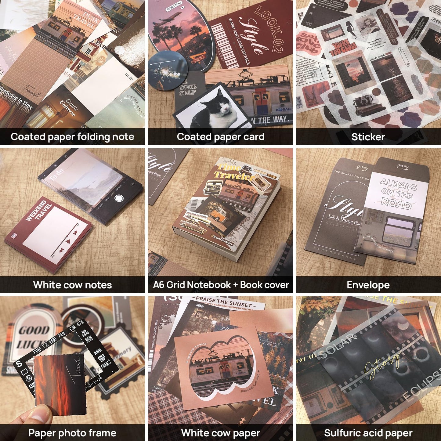 Travel Scrapbook Photo Album Supplies Kit with Tweezers and Glue Tape, Aesthetic Vintage Junk Journal Scrapbooking Paper, Sticker Pack, Notebook Craft Supplies, DIY Gift for Adult Men Women (Traveler)