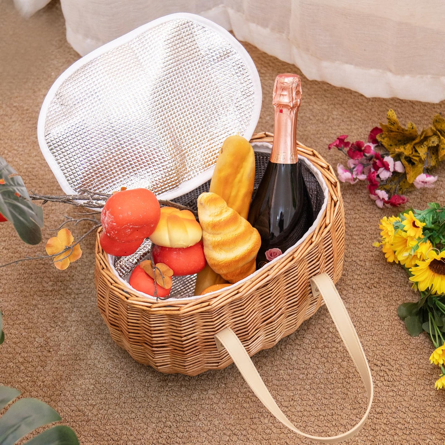 KINGWILLOW,Picnic Basket, Woven Willow Insulated Wicker Storage Basket – Zippered Canvas Lining for Food, Picnics, or home use