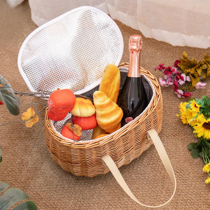 KINGWILLOW,Picnic Basket, Woven Willow Insulated Wicker Storage Basket – Zippered Canvas Lining for Food, Picnics, or home use
