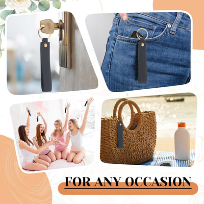 Wavyknot 100 Pcs PU Leather Keychain Blanks Bulk Laser Engraving Blanks Keychain Kit with Key Rings for DIY Key Chains Craft (5.6 x 0.8 Inches,Black)
