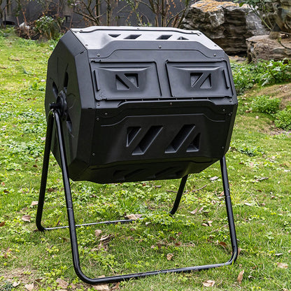 LICONG-2019 Kitchen Compost Bin, Outdoor Dual Chamber Tumbling Composter, Outdoor Rotating Compost Tumbler Bin for Garden, Kitchen, and Yard Waste, 160L/42Gallon,Indoor Compost Bin with Lid