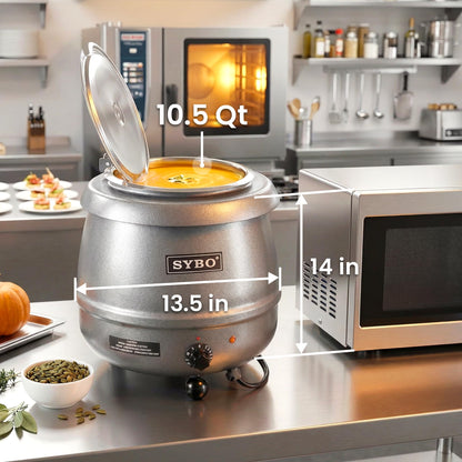 SYBO SB-6000-2G Commercial Grade Soup Kettle with Hinged Lid and Detachable Stainless Steel Insert Pot for Restaurant and Big Family, 10.5 Quarts, Silver