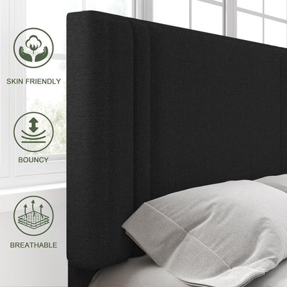 Feonase Twin Platform Bed Frame, Fabric Upholstered Twin Bed Frame, Solid Wood Slats & Heavy Duty Feet Support, No Box Spring Needed, Noise-Free, Easy Assembly, Black