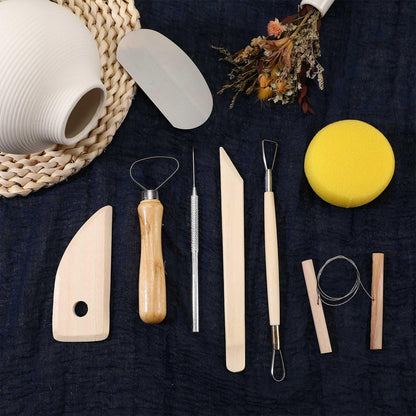 Leriton 160 Pcs Pottery Clay Tools Kit Sculpting Clay Tool Includes Cutting Modeling Trimming with Wooden Handles Carving Kit for Beginners Carving Shaping