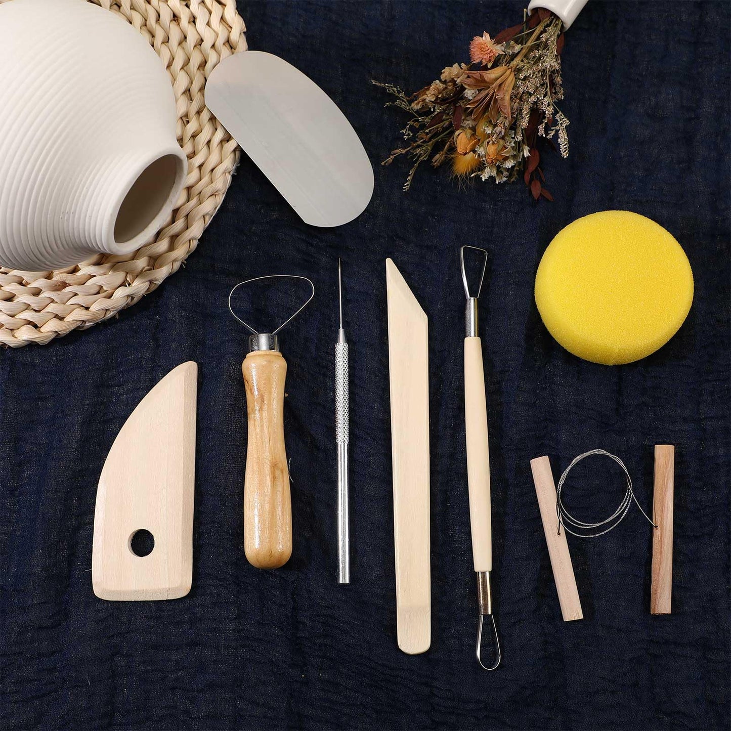 Leriton 40 Pcs Pottery Clay Tools Kit Sculpting Clay Tool Includes Cutting Modeling Trimming with Wooden Handles Carving Kit for Beginners Carving Shaping