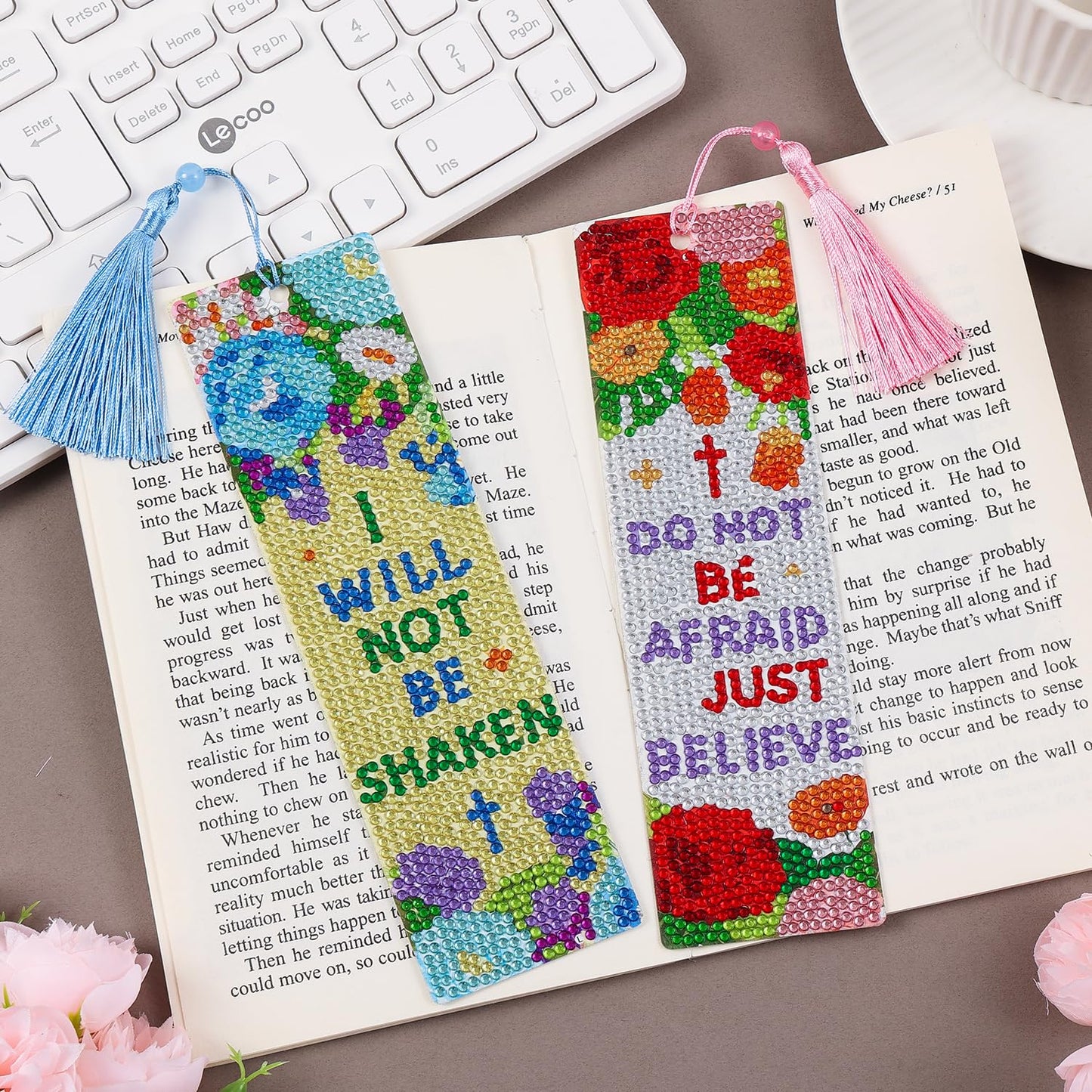 4 Pcs Flower Diamond Painting Bookmark for Books, Journals, Planners｜DIY Diamond Art Kits for Reading Women & Men｜Beautiful Book Marks Gifts for Book Lovers｜Reading Accessories for Adults & Kids
