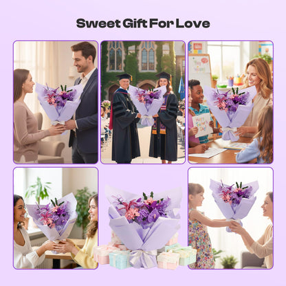 Caydo 700PCS Pipe Cleaner Flower Kit, Purple Craft Chenille Stems Bulk with Floral Wires, Ribbons, Tapes, Stamens, Glue Sticks for Making Pipe Cleaner Bouquets