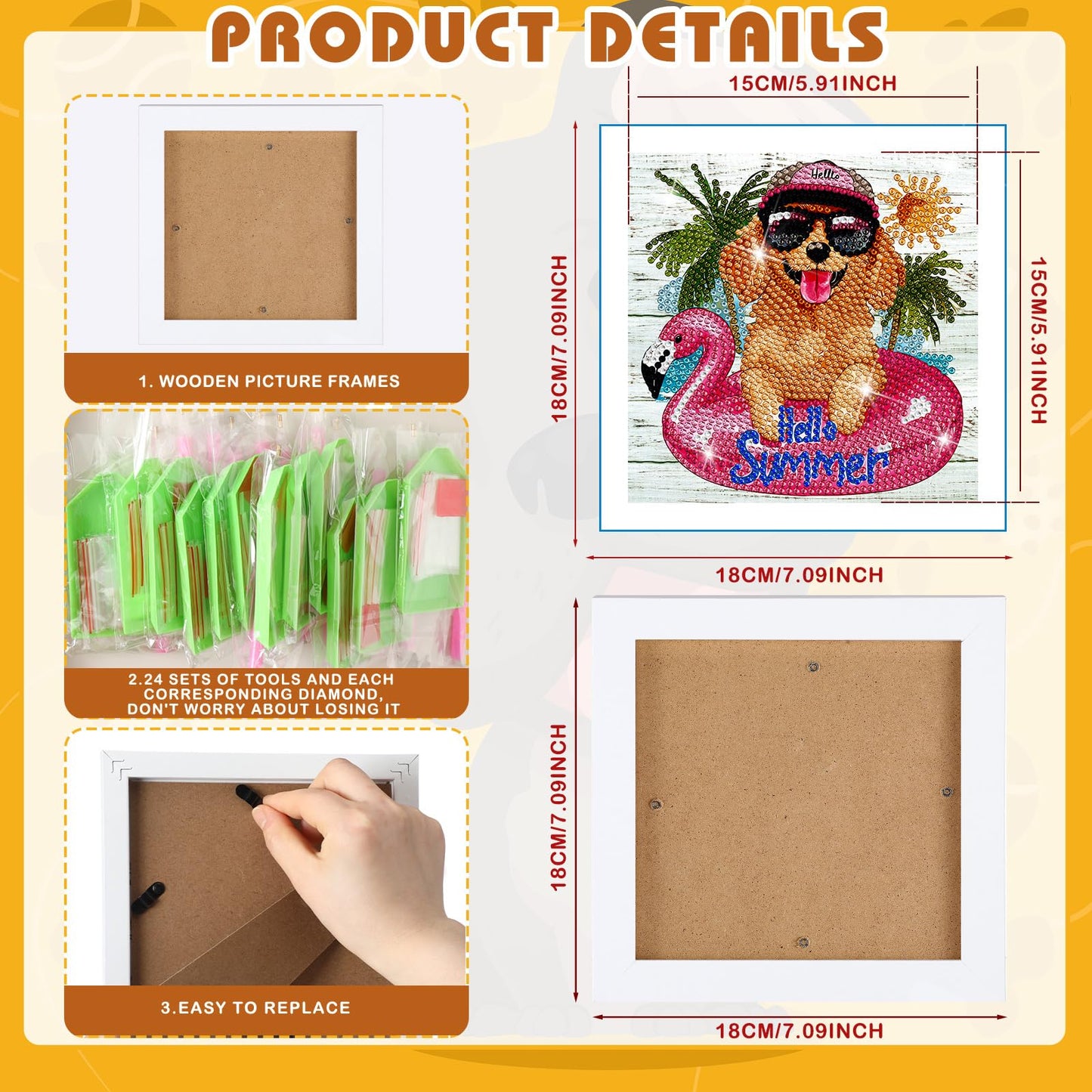 Trandraft 13 Pcs Interchangeable Holiday Diamond Art Kits for Adults 5D Framed Seasonal DIY Diamond Paint with Full Drill Gems for Beginner Monthly Table Craft Gift Decor (Dog Style)