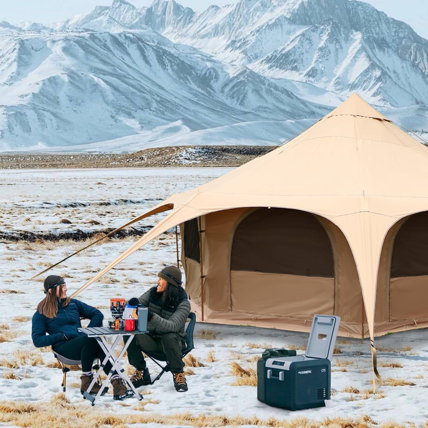 LVUYOYO Canvas Bell Tent, Glamping Yurt Waterproof Tent with Stove Jack and Storage Bag, Perfect for Family 4 Season Camping (16.4 * 9.18 FT)