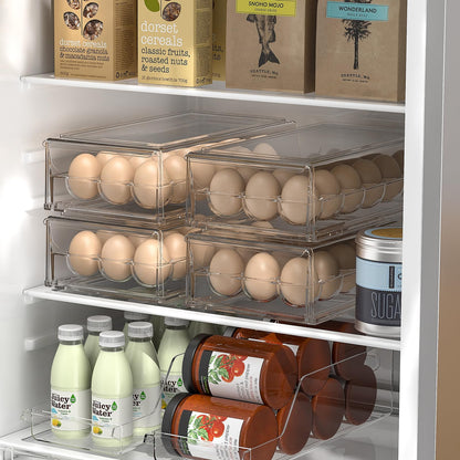 BPA Free Refrigerator Organizer Bins, Stackable Egg Holder, 18 Egg Tray