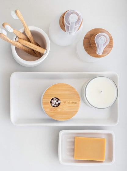 Full Circle Pick Me Up Cotton Swab and Q-Tip Canister, White & Bamboo