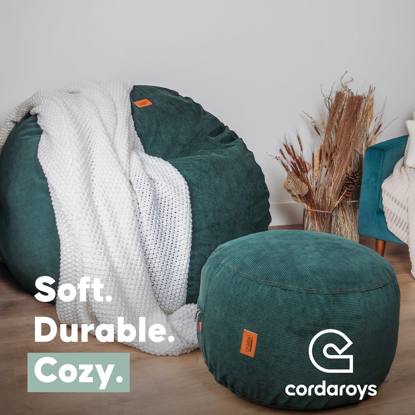 CordaRoy's Plush Bean Bag - Convertible Bean Bag Chair - Machine-Washable Plush Fabric Cover - for Basement, Living Room, Game Room, Dorm & More - Queen Size - Indigo | Made in The USA