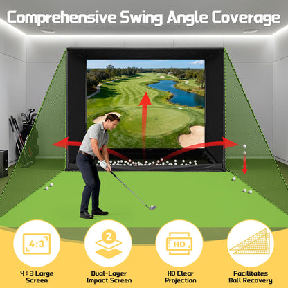 Golf Simulator Enclosure Net 10x8FT Golf Practice Simulator with HD Impact Screen Kit & Sturdy EPE Foam-Filled Frame Golfs Cage Net with Safety Side Nets for Home Indoor Setup
