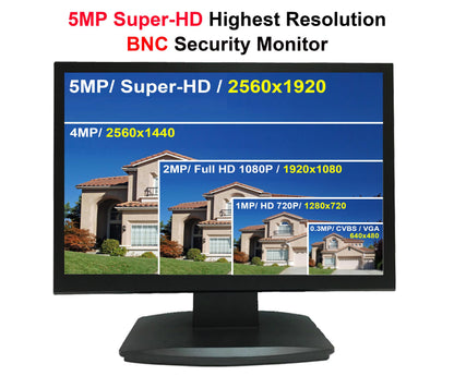 101AV Professional Security Monitor 21.5" 5MP Super HD-TVI, AHD, CVI & CVBS 16:9, 1 HDMI & 2 BNC Inputs and Outputs, Working with Super HD 5MP Security Cameras Directly in Addition to DVR/NVR & PC