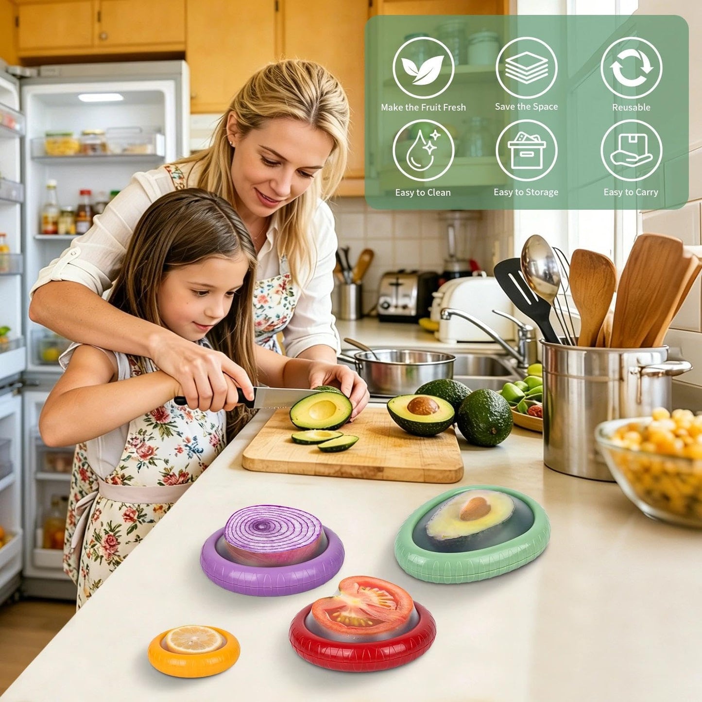 AWLGAK Avocado Saver Set of 4 Silicone Stretch Food Storage Pods, Reusable Produce Saver Containers for Fridge,Onion Keeper Lemon Tomato Vegetable Fresh Keeper