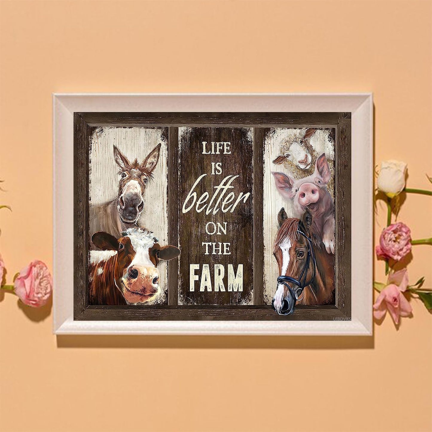 UIBDVKS Farm Animals Diamond Painting Country Funny Farmhouse Cow Pig Donkey Horse Sheep Kit for Adults Diamond Painting by Number Kits Gem Art Wall Home Decor 12x16 Inch