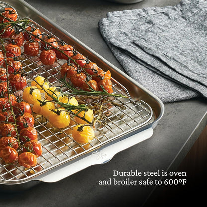 Hestan Provisions OvenBond – 9" x 12.5" Tri-ply Clad Stainless Steel Quarter Sheet Pan with Rack