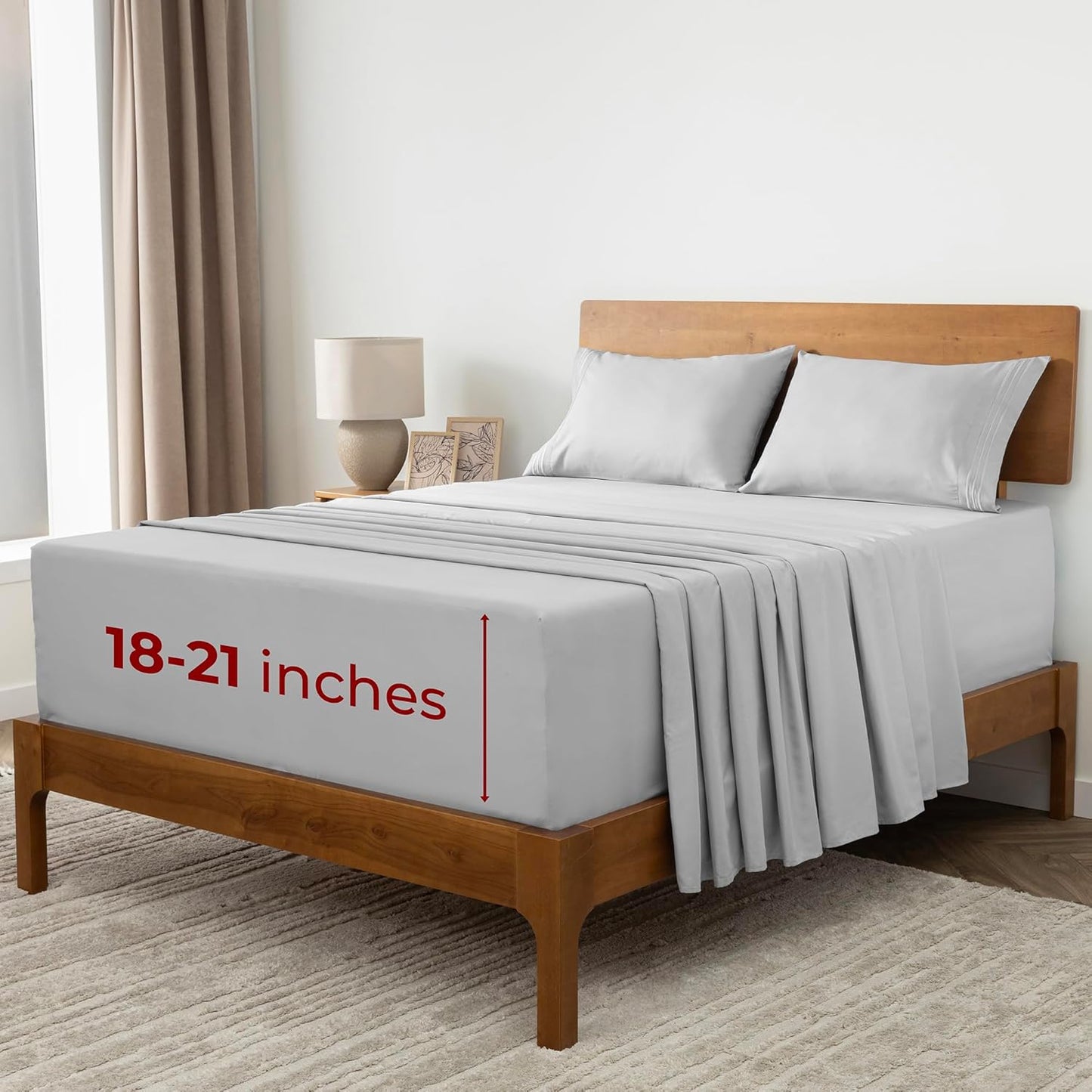 Mellanni Extra Deep California King Sheets - Ultra Soft, Cooling Bedding - 4 PC Hotel Luxury Set | Light Gray, Wrinkle & Stain Resistant