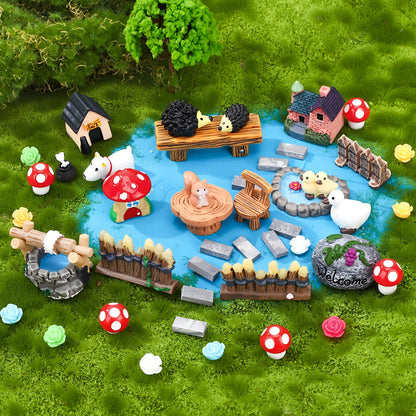 GGSTDDUP 45 Pcs Fairy Garden Accessories Miniatures Garden Kit with Animals, Mushroom House & Trees Miniature Accessories for Terrarium, Dollhouse & Outdoor Decor