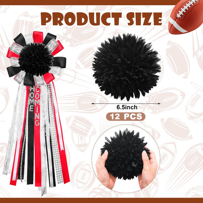 Yuxung 12 Pcs Homecoming Mum Flower - 6.5 Inches Artificial Silk Mums Accessories Kit DIY Crafts for Back to School Homecoming Week Party Decorations (Black)