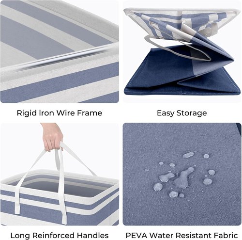 HomeHacks Large Waterproof Laundry Basket - Collapsible Tall Hamper with Extended Handles | 75L, Blue