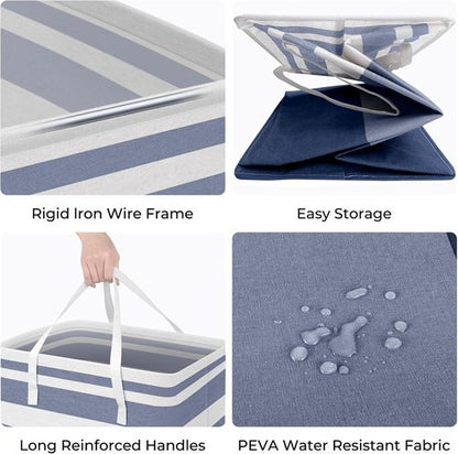HomeHacks Large Laundry Basket - Waterproof & Collapsible Hamper with Extended Handles | 125L, Blue