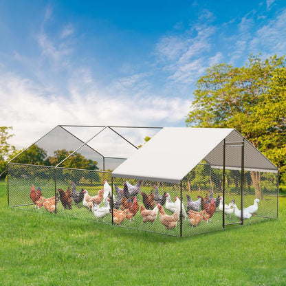 Large Chicken Coop with Cover, Large Metal Chicken Coop,Metal Chicken Run & Spire Roof Outdoor Enclosure with Lock,for Backyard, Farm, Housing Chickens, Ducks, Rabbits