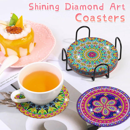 Billbotk Diamond Painting Coasters Kit, 8 Pieces Mandala with Holder, DIY Art for Beginners, Kids