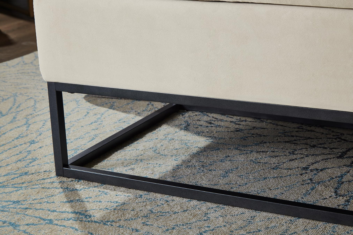 GDFStudio 59" Mid-Century Modern Bed Bench, Storage Ottoman Bench, Large Button Tufting Lift-Top Velvet Ottoman Foot Rest with Metal Base, Upholstered Oversized Pouf for Living Room Bedroom, Beige
