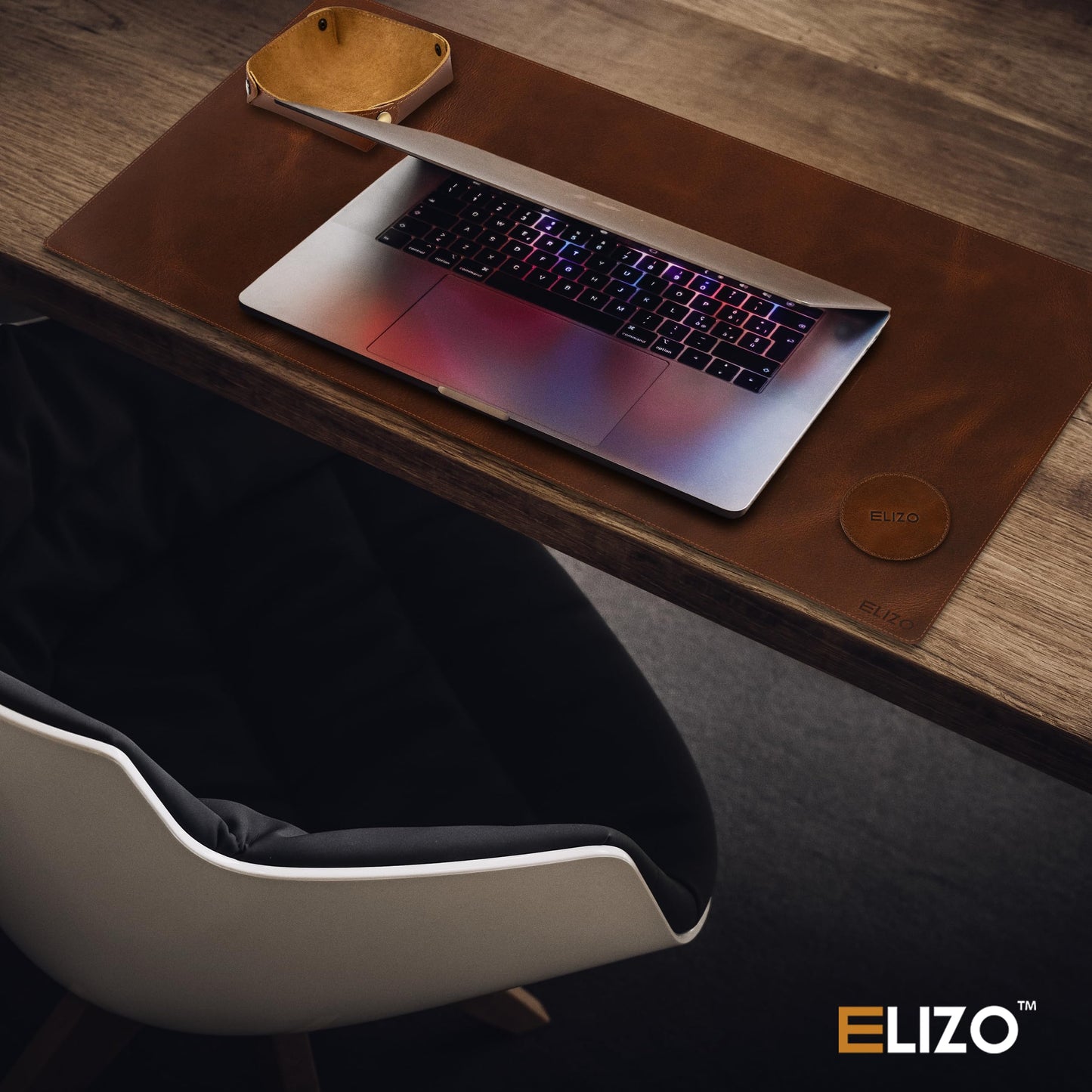 Elizo Real Leather Desk Mat Set (32x16) Large Desk Cover Desk Blotter Protector Computer Gaming Mouse Pad Table Laptop Office Desktop Accessories