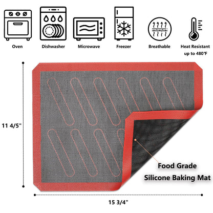 Perforated Silicone Baking Mats, 2 PCS Eclair Silicone Mat for Half Sheet with 12 Printed Oblong Eclair Guides, Non-Stick Reusable Oven Liners for Making Bread/Pizza/Pastry/Cookie 11-4/5" x 15-3/4"