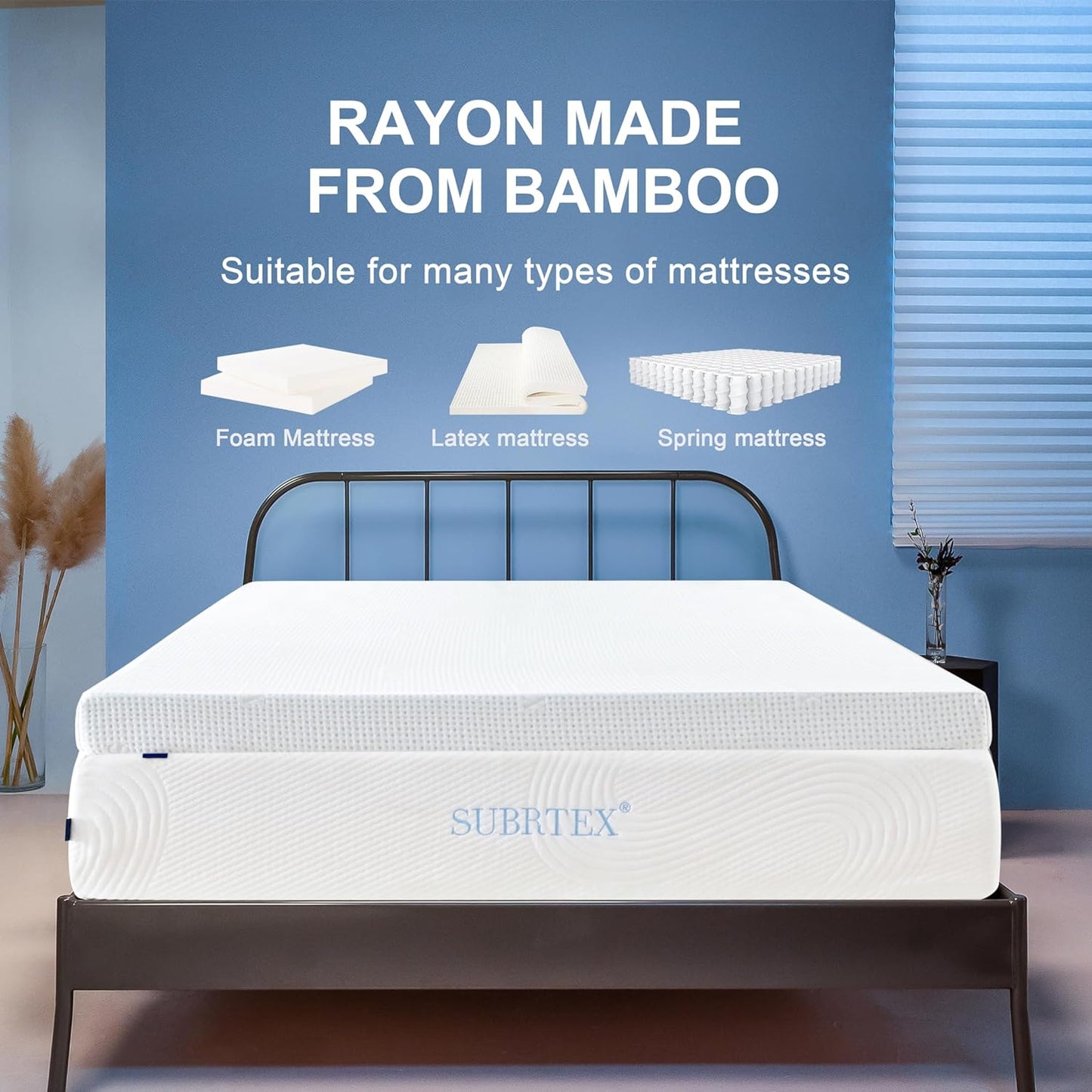subrtex 3 Inch Mattress Topper Cover (Only Cover), Bamboo Removable Mattress Encasement with Zippers, Twin XL
