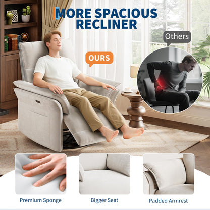 IDEALHOUSE Power Recliner Chair with Side Pockets, 270° Swivel & Glider, USB Charging Port, PU Leather, Thickened Dual-Layer Armrests, Modern Recliner for Living Room, Bedroom (White)
