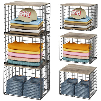 Widened & Heightened Closet Organizers And Storage Shelves With Top Board, Set of 3 Stackable Closet Shelf Organizer Storage Bin Basket For Clothes Sweaters,Space-saving, Sturdy,Wider Higher Size