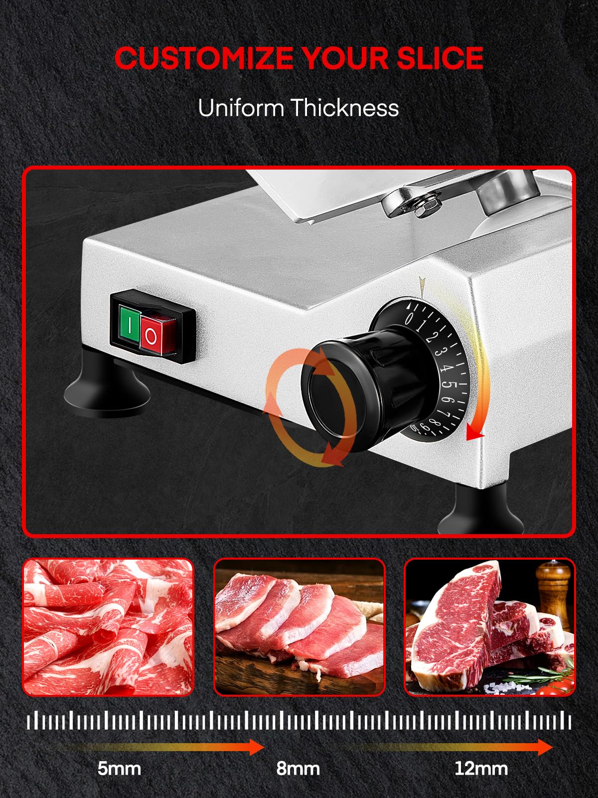 Meat Slicer 370W Commercial, Electric 12 inch Food Deli Slicer for Restaurant, 130 Pcs/Min Premium Chromium-plated Steel Blade, Semi-Auto Meat Slicer for Home Use